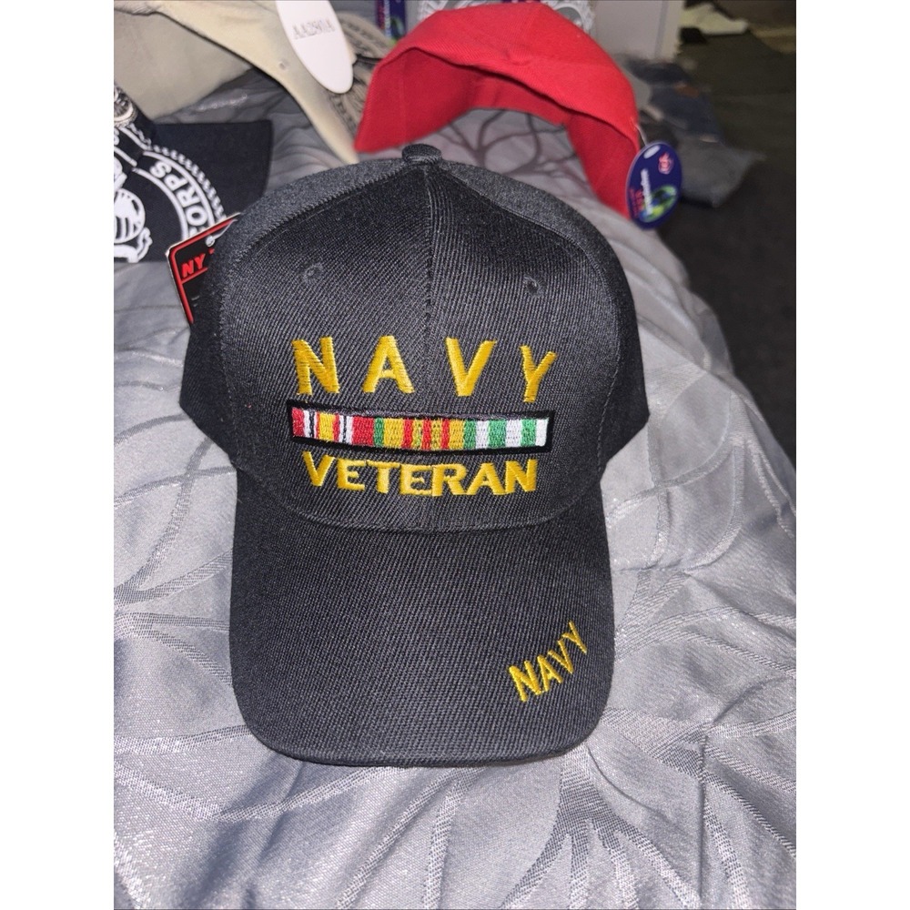Navy VETERAN ‎ Embroidered Snapback Baseball Cap Hat - BlackbNEW